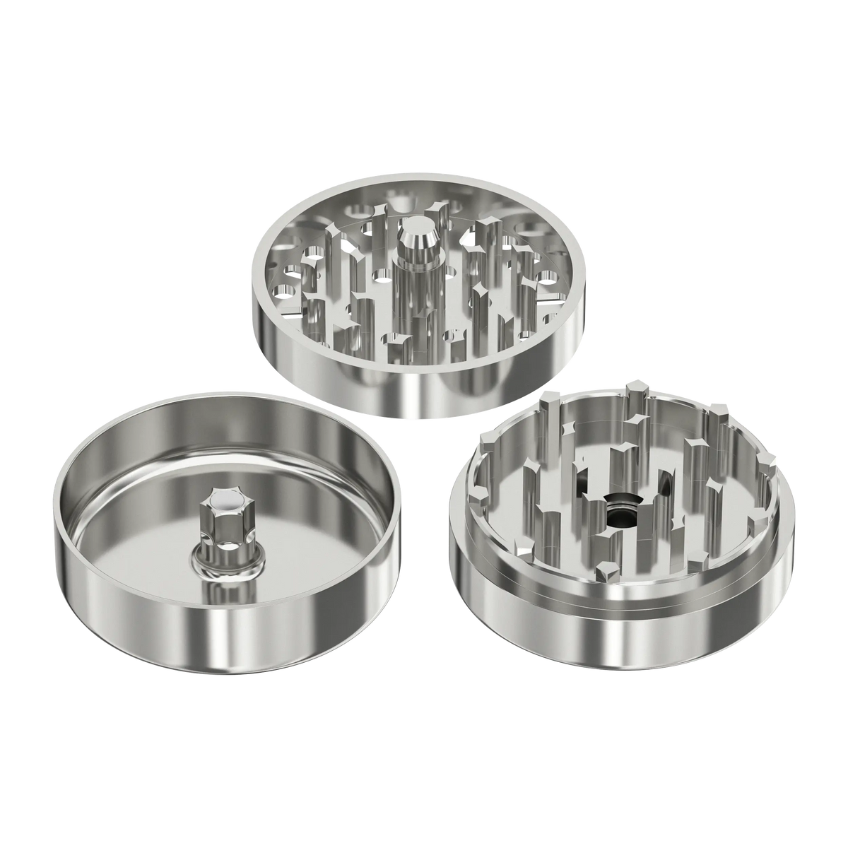 Cyber Bearing Grinder: drei getrennte Teile mit Mahlkammer und Auffangschale