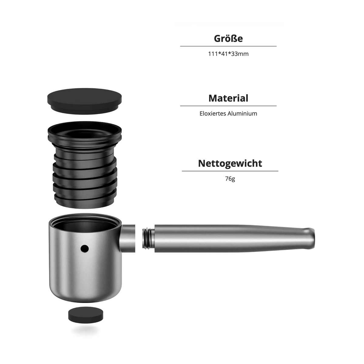 VAO Pipe – Pfeife aus Aluminium in Grün, Silber oder Schwarz