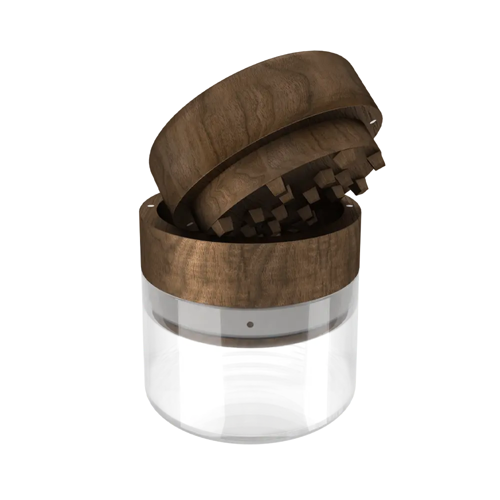 Hochwertiger Grinder aus Walnussholz und Glas – 57 x 64 mm