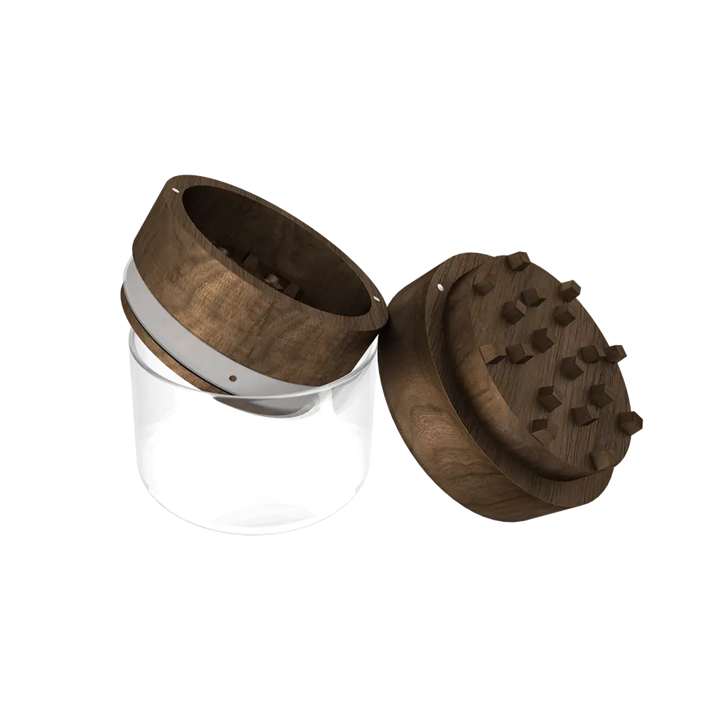 Hochwertiger Grinder aus Walnussholz und Glas – 57 x 64 mm