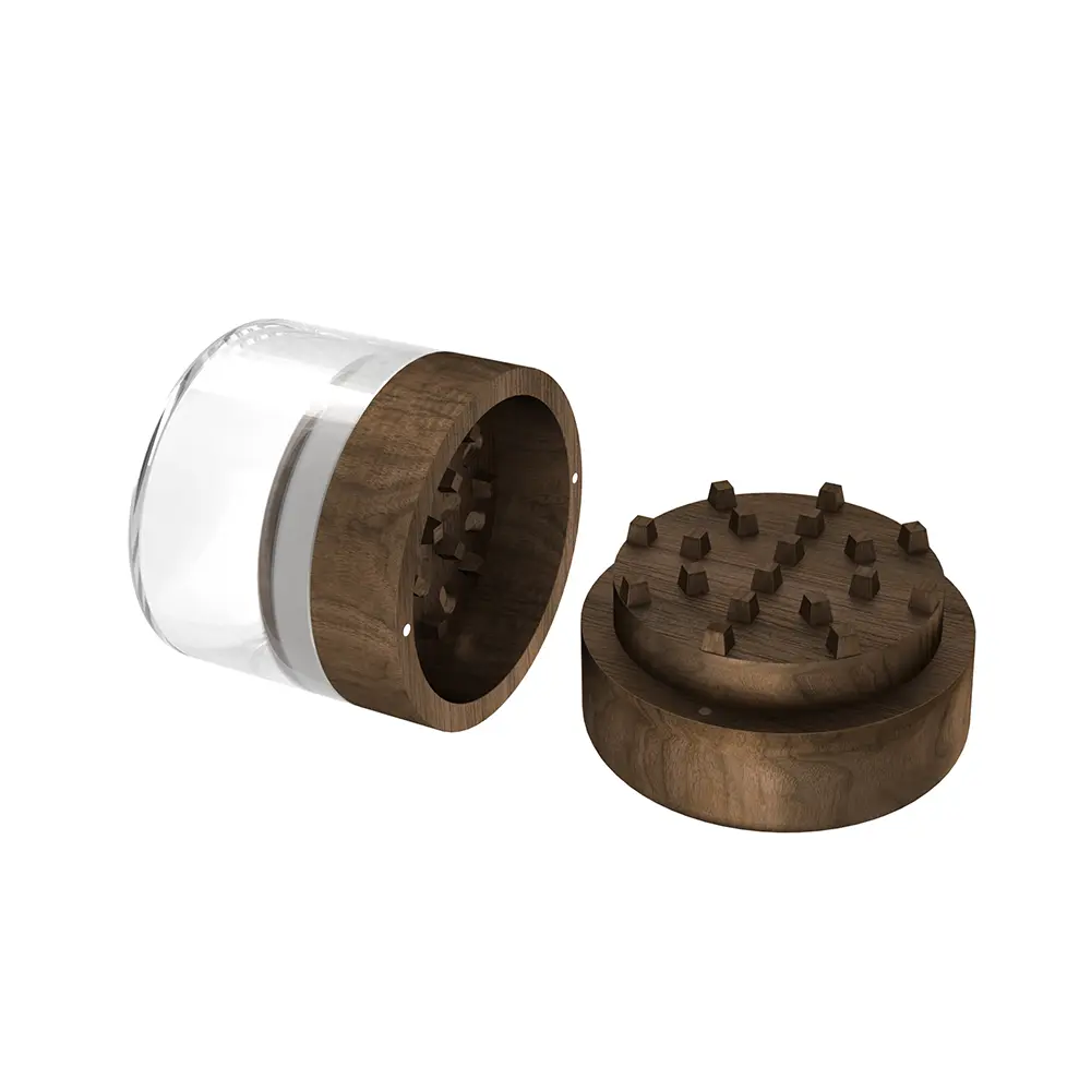 Hochwertiger Grinder aus Walnussholz und Glas – 57 x 64 mm