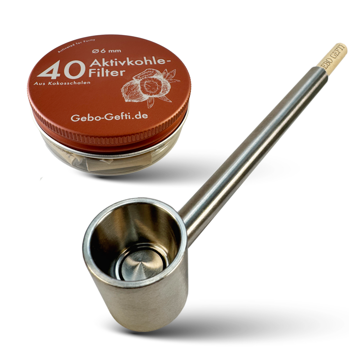 Titanpfeife GG-Titan | sieblos & hygienisch | inkl. 40x Aktivkohlefilter