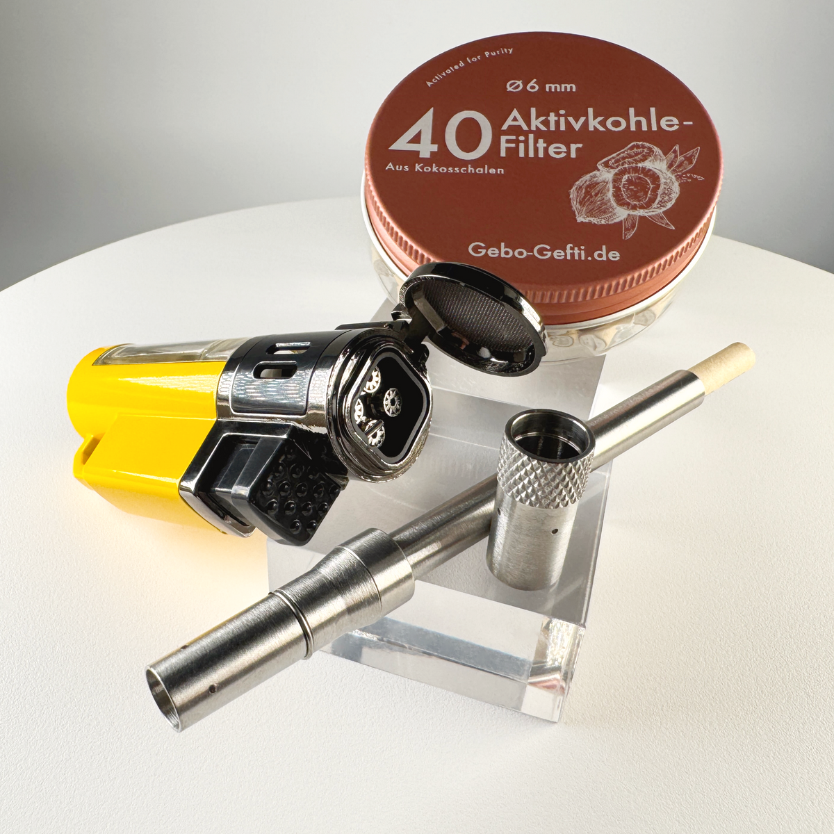 Set mit Jet-Feuerzeug und Filter | Mechanischer Vaporizer aus 316 Edelstahl (Kopie)