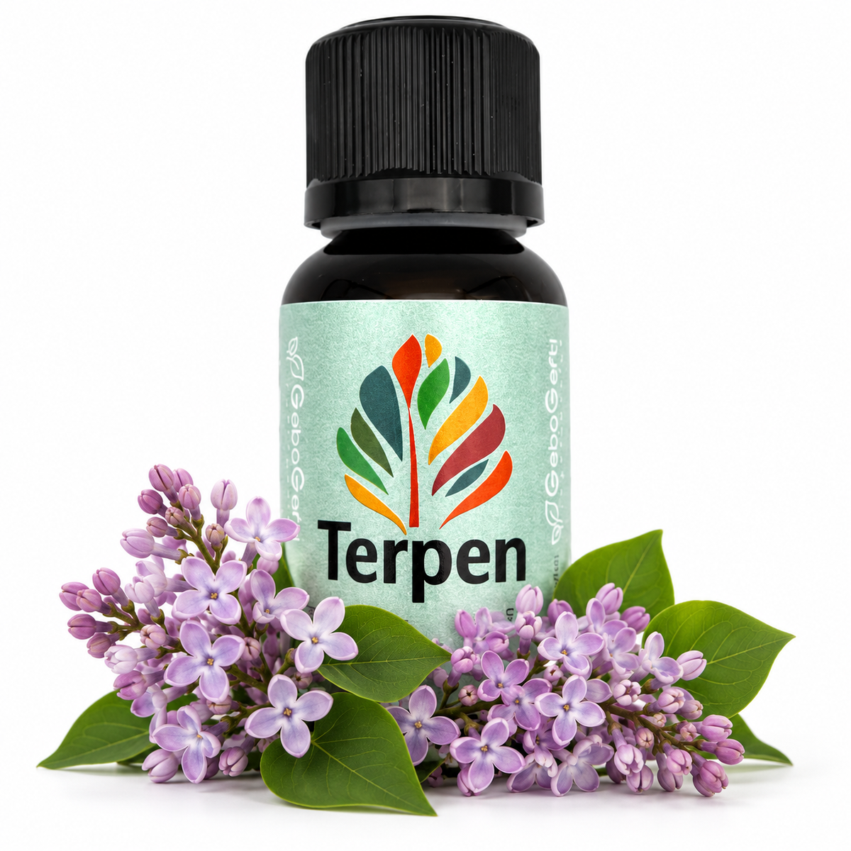 Alpha Terpineol – Produktflasche mit Pflanzenmotiv