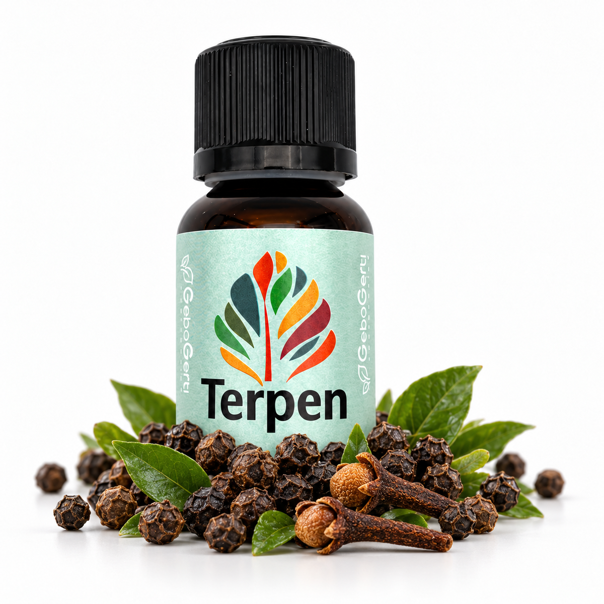 Beta Caryophyllen – Produktflasche mit Pflanzenmotiv