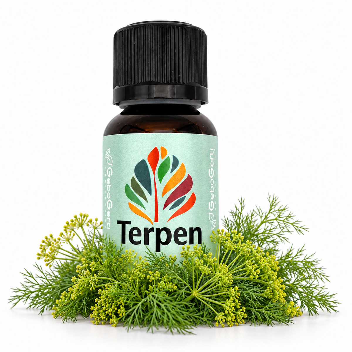 Fenchon – Produktflasche mit Pflanzenmotiv