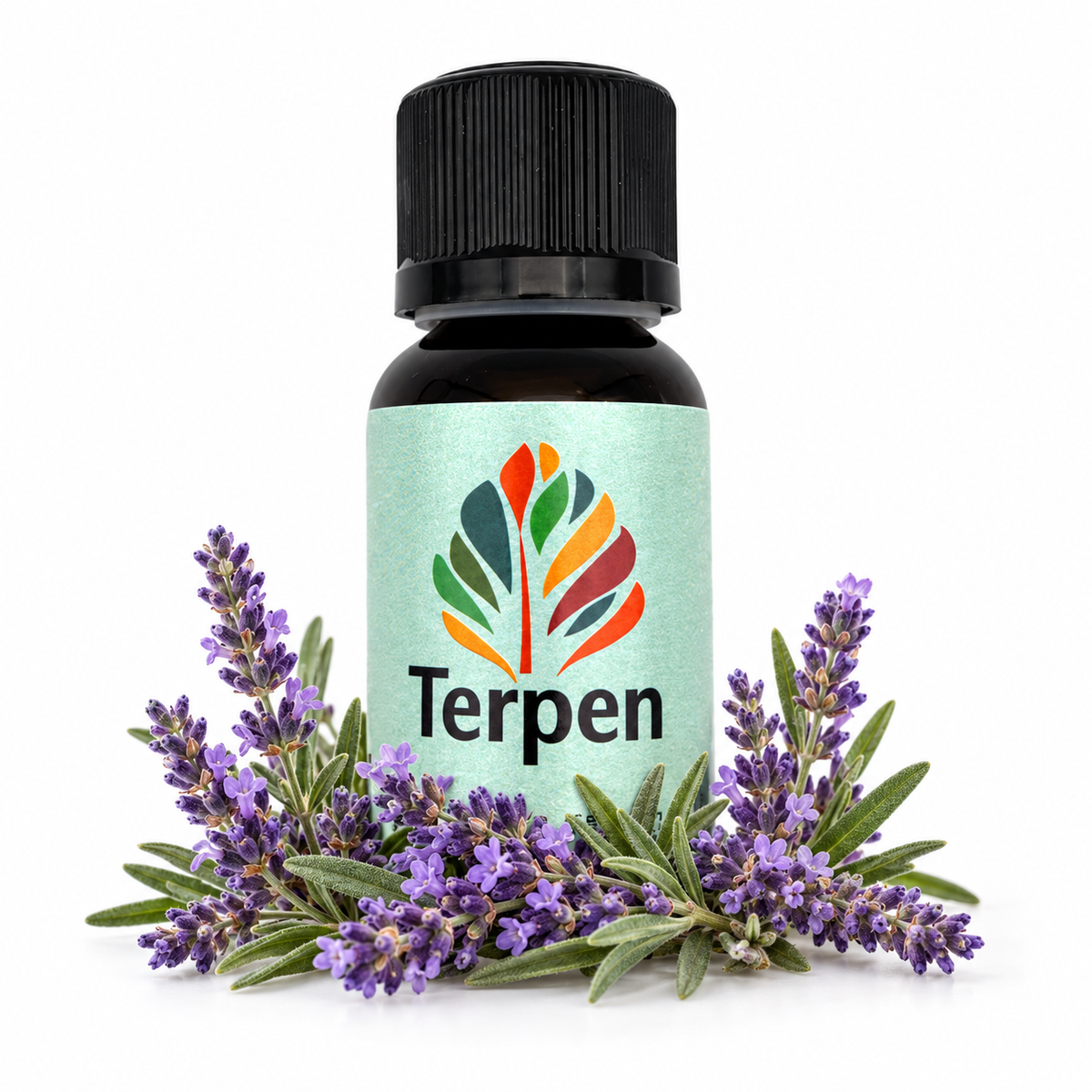 Linalool – Produktflasche mit Pflanzenmotiv